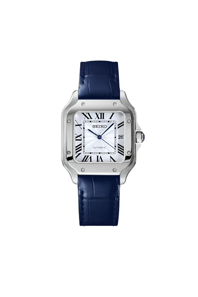 SEIKOSANTOS MOD BLUE RUBBER STRAP WHITE FACE