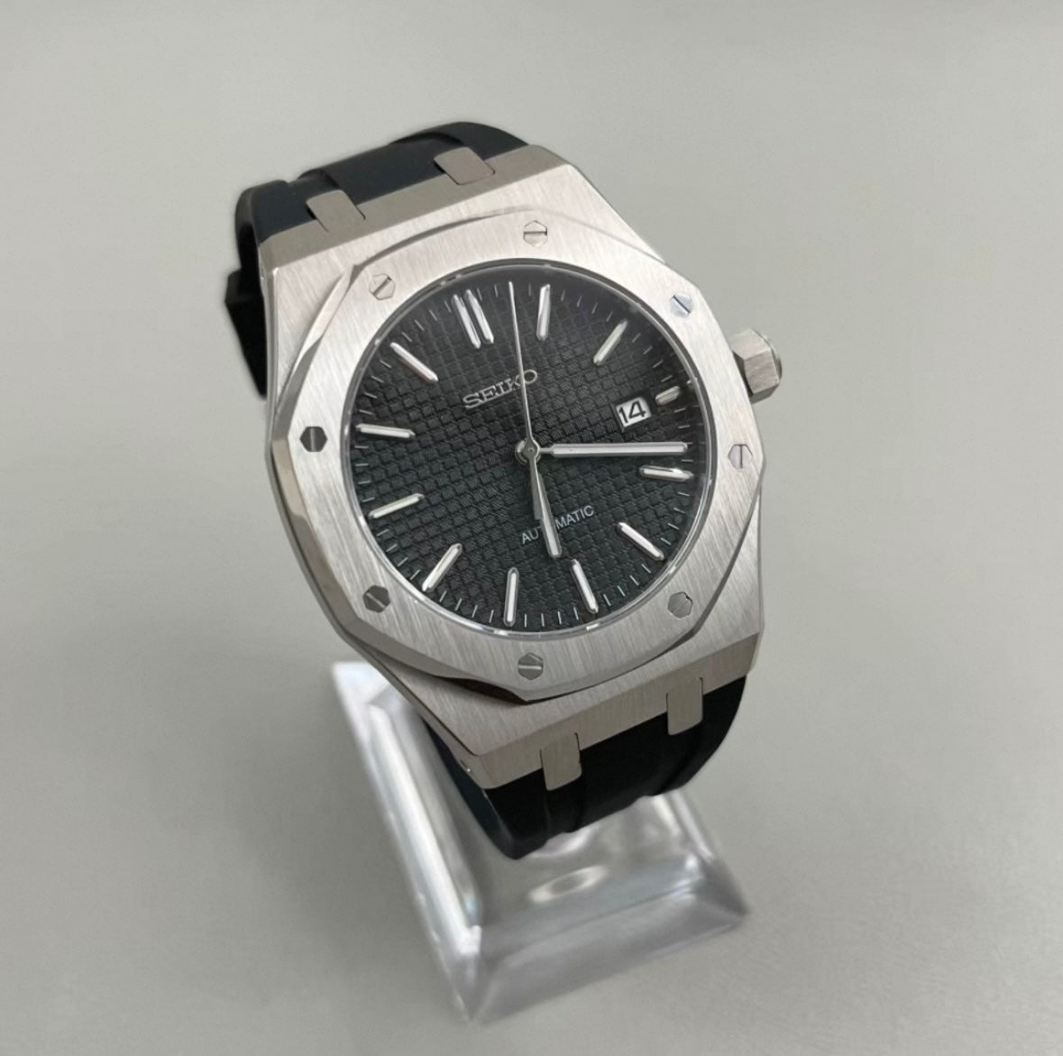 SEIKOAK BLACK MOD RUBBER STRAP SILVER